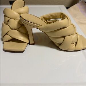 Zara Cream Braided Strap Mid Heel Mules